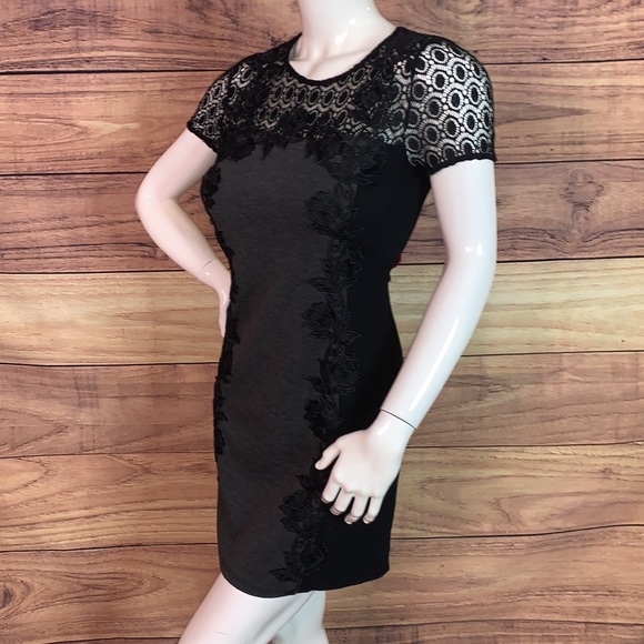 Truly Poppy black grey panel crochet lacey dress formal flower stitch fix M MD - Picture 8 of 17
